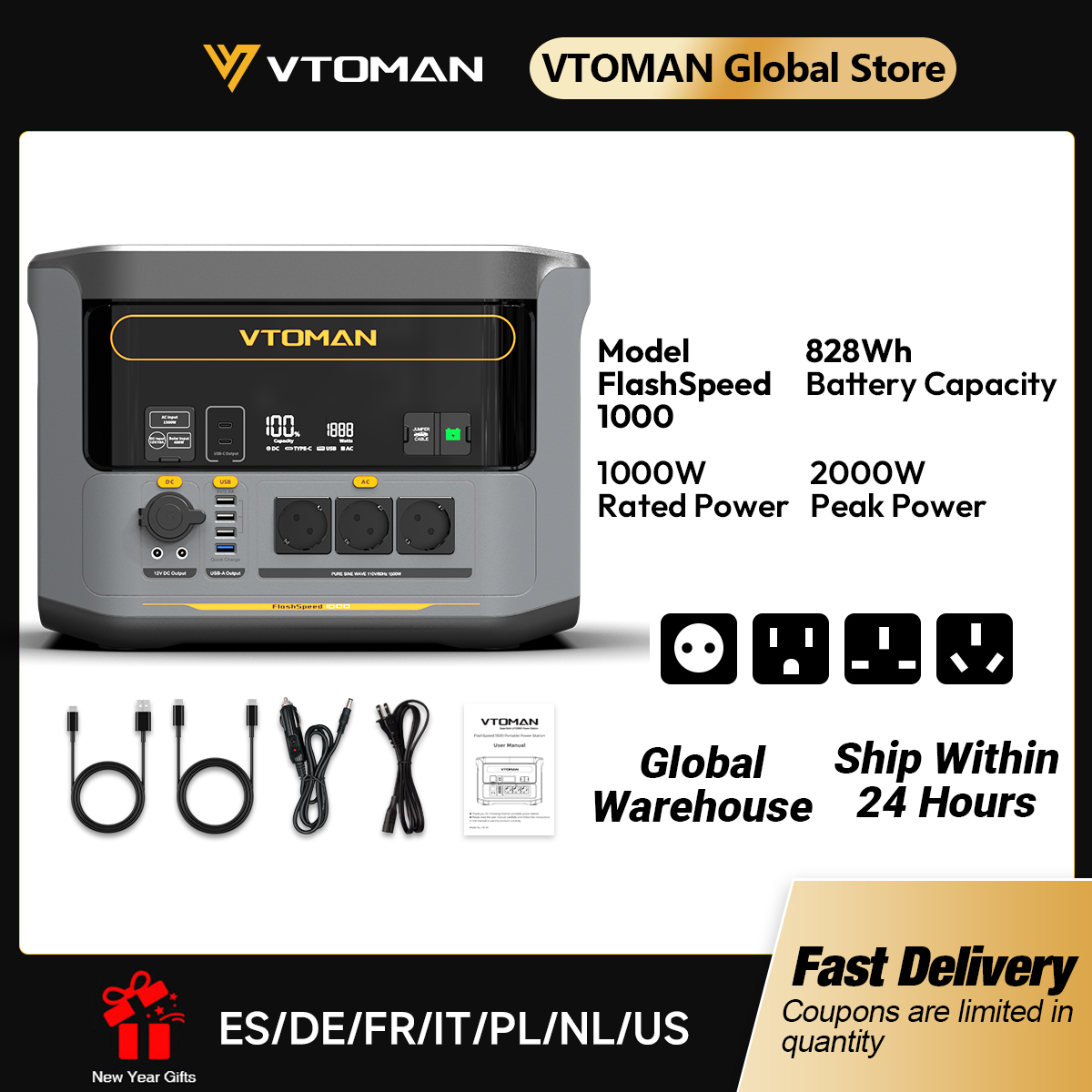 Outdoor Camping Kit - VTOMAN FlashSpeed 1000 Portable Power Station