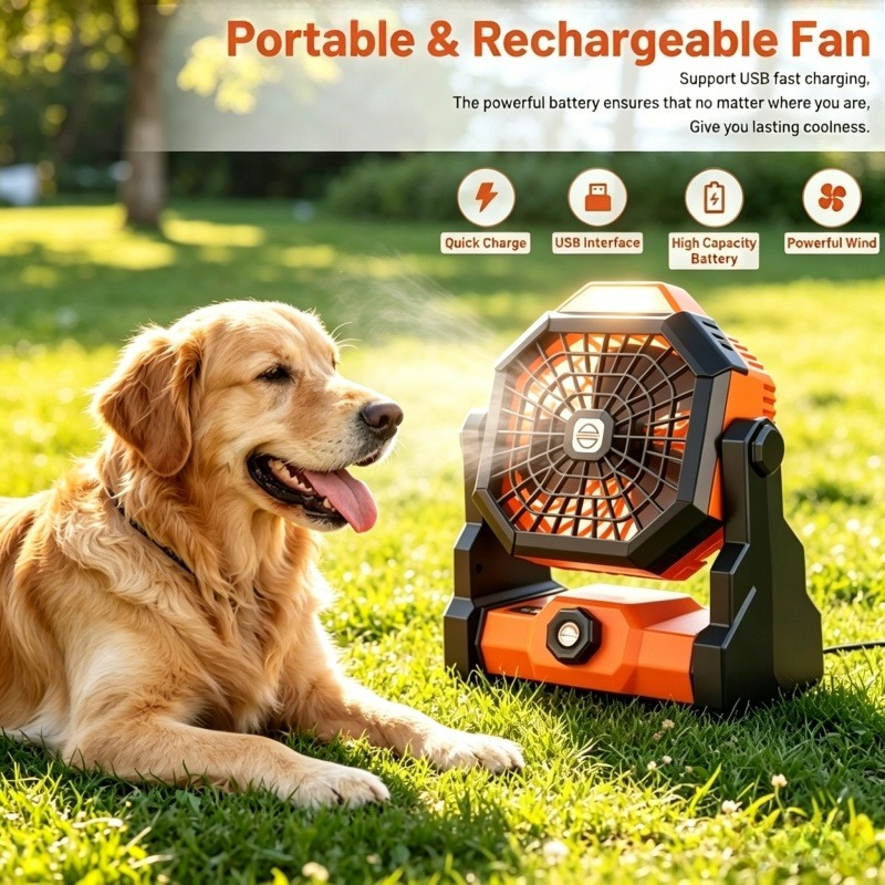 Outdoor Camping Fan - 7800mAh Portable Rechargeable Camping Fan with