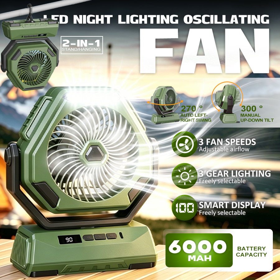 Outdoor Camping Fan - 1PC Camping Fan, 300° Swivel, LED