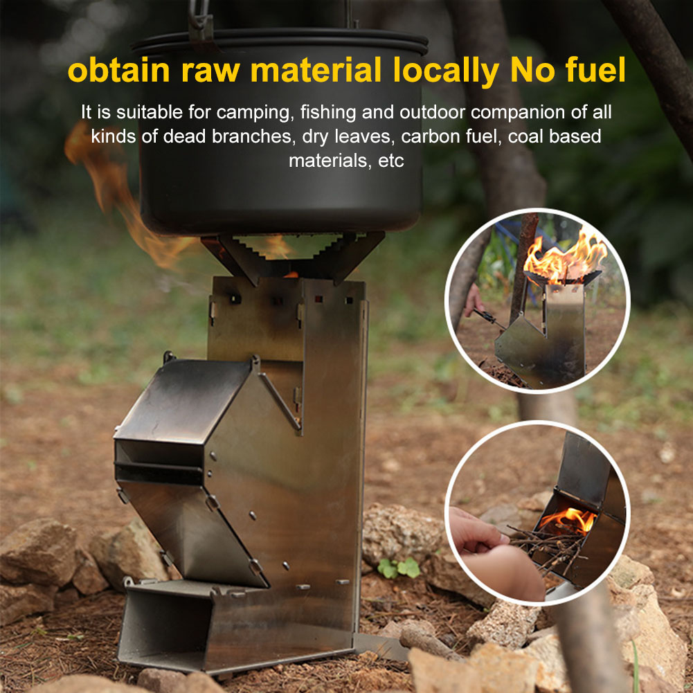 Outdoor Camping Stove Wood - BBQ Rocket Stove Stainless Steel Cooking