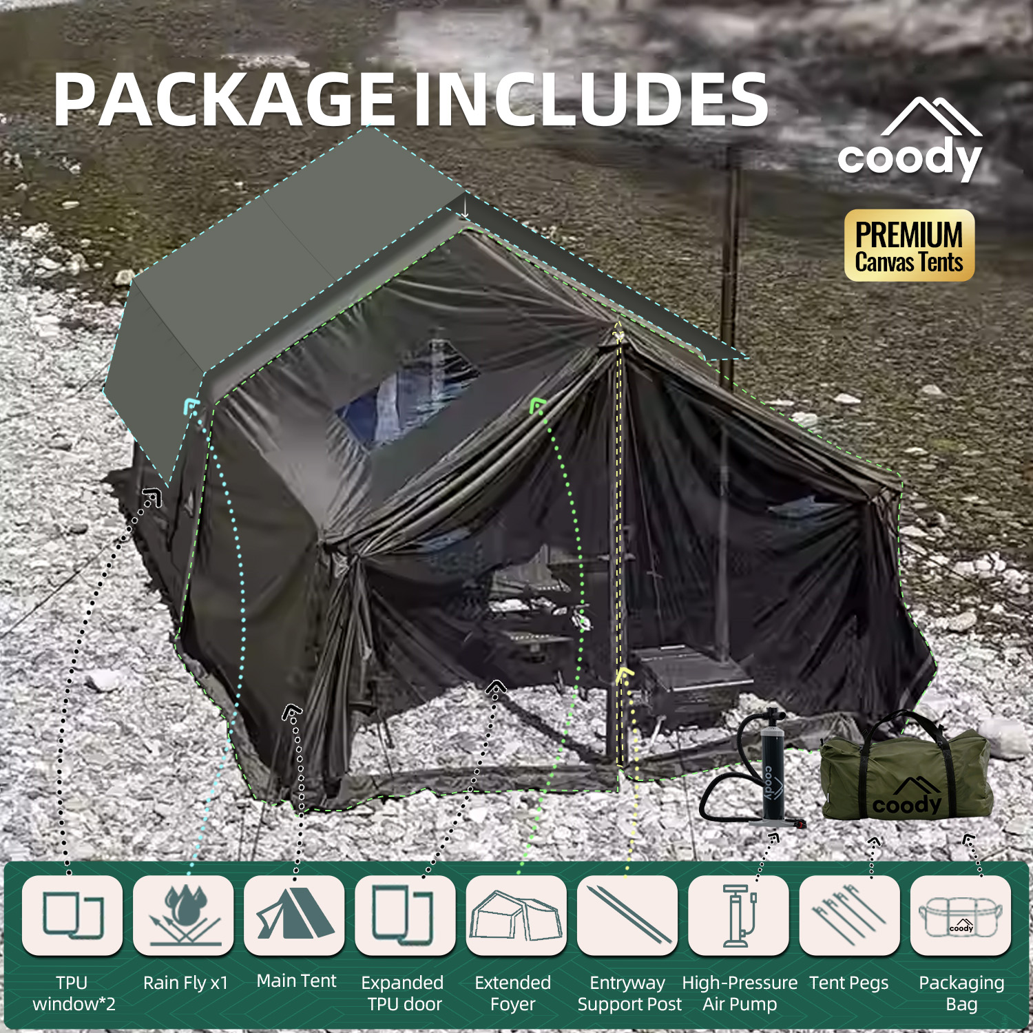 Camping Zelt Outdoor - 8.0+Framed Foyer Air Tent-Army Green Zelt