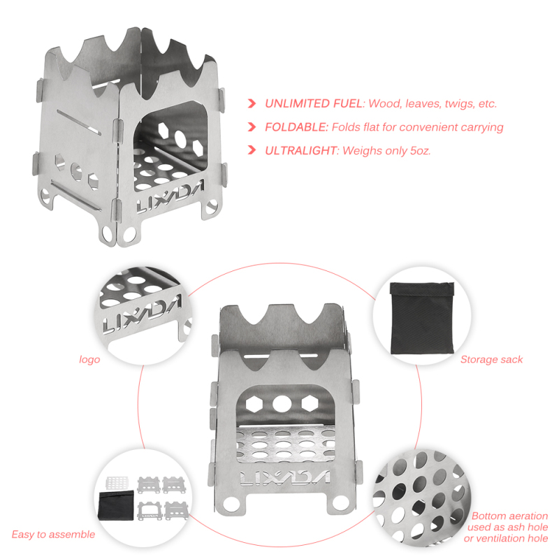 Lixada Titanium/Stainless stee - Outdoor Camping Stove Wood reseña y precio