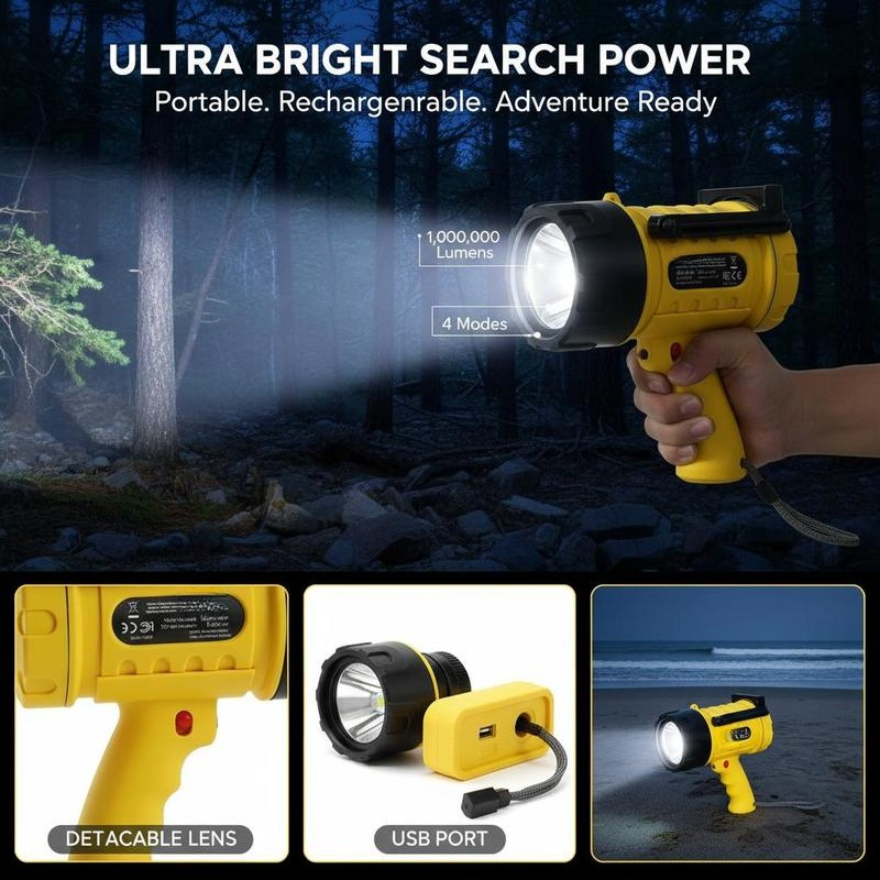 Handheld Searchlight 1000,000  - Battery Outdoor Camping reseña y precio