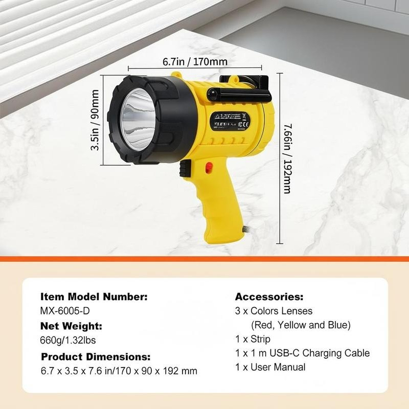 Handheld Searchlight 1000,000  - Battery Outdoor Camping reseña y precio