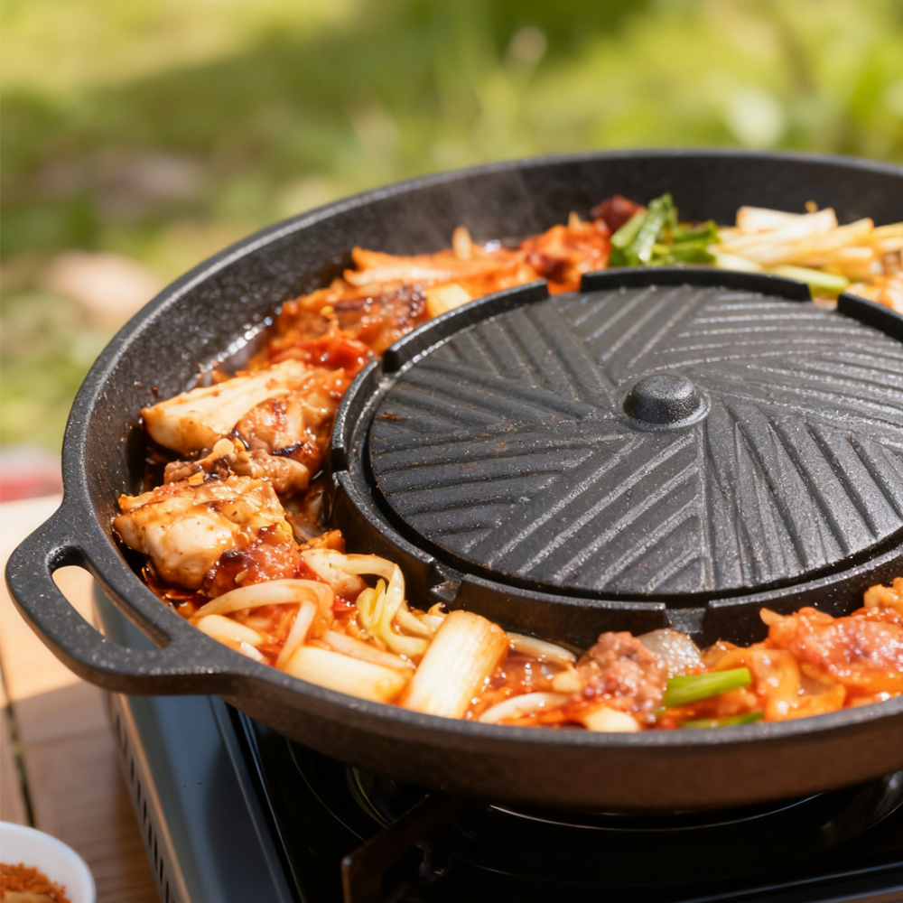 KOSUN Korean BBQ Grill Pan 2 i - Outdoor Camping Cooking Set reseña y precio