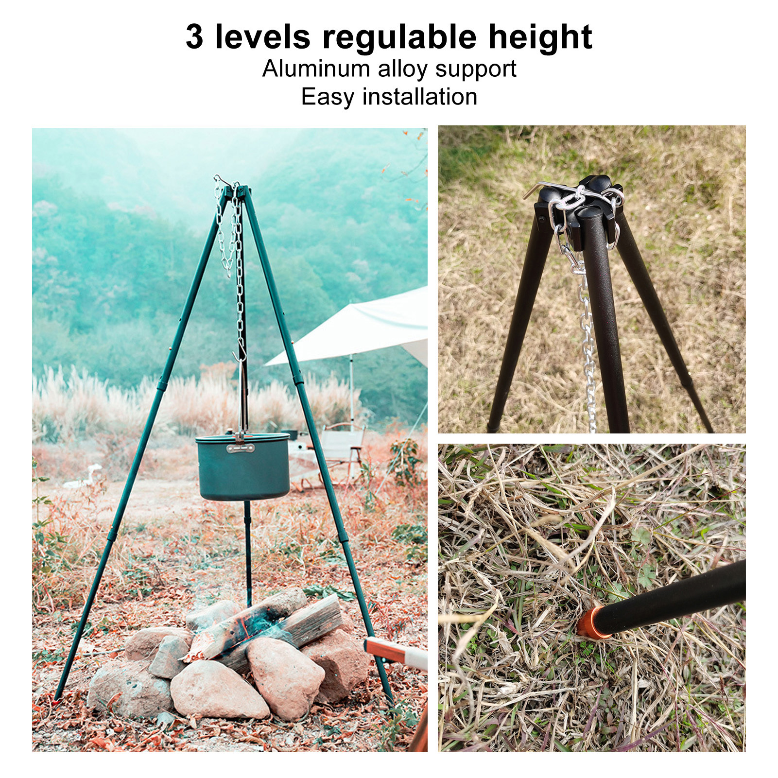 Camping Tripod Regulable Heigh - Outdoor Camping Cooking Set reseña y precio