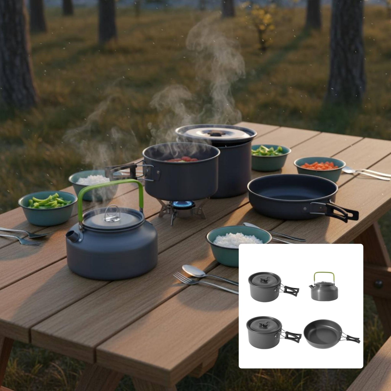 Camping Pot and Kettle Set Nes - Outdoor Camping Cooking Set reseña y precio