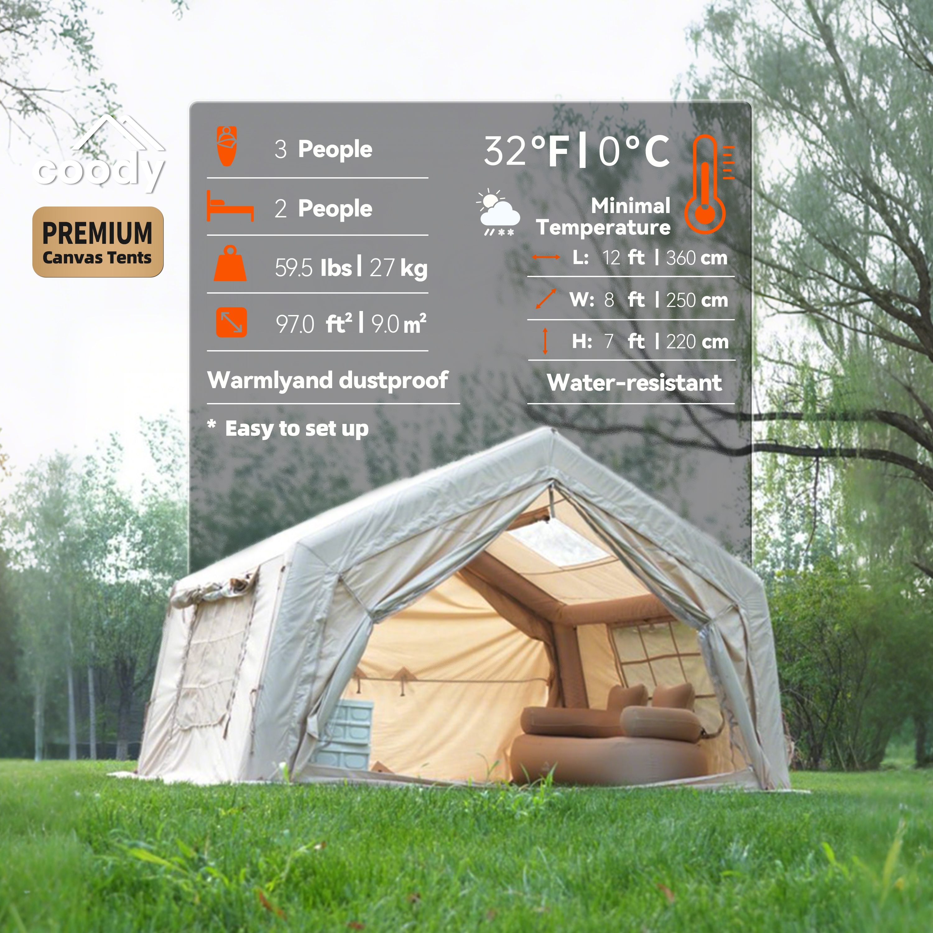 9.0 Air Tent-Beige Factory Dir - Camping Zelt Outdoor reseña y precio